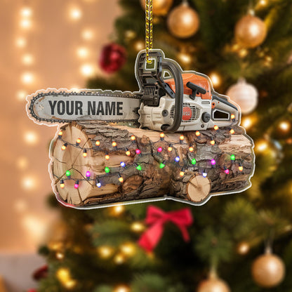 Custom Name Arborist Chainsaw Christmas Ornament 2D, Personalized Logger Ornament, Woodworker Gift, Arborist Gift, Tree Trimmer Cutter Decor