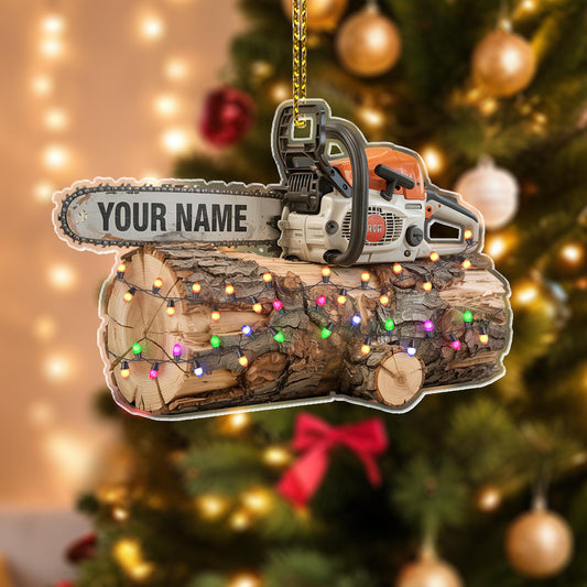 Custom Name Arborist Chainsaw Christmas Ornament 2D, Personalized Logger Ornament, Woodworker Gift, Arborist Gift, Tree Trimmer Cutter Decor