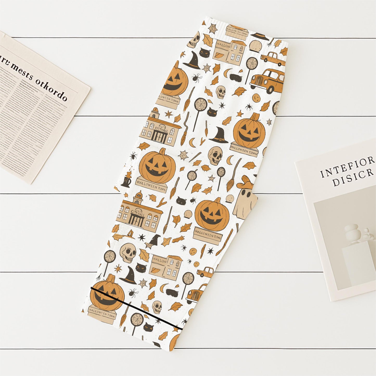 Halloween Town Pumpkin Pajamas Set, Ghost Pumpkin Witch Sleepwear, Halloween Pattern Loungewear, Spooky Season Gift, Halloween Gift