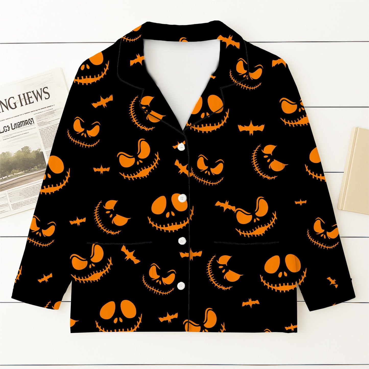 Halloween Spooky Pumpkin Face Pajamas Set, Scary Pumpkin Sleepwear, Cozy Loungewear, Spooky Season Gift, Halloween Gift