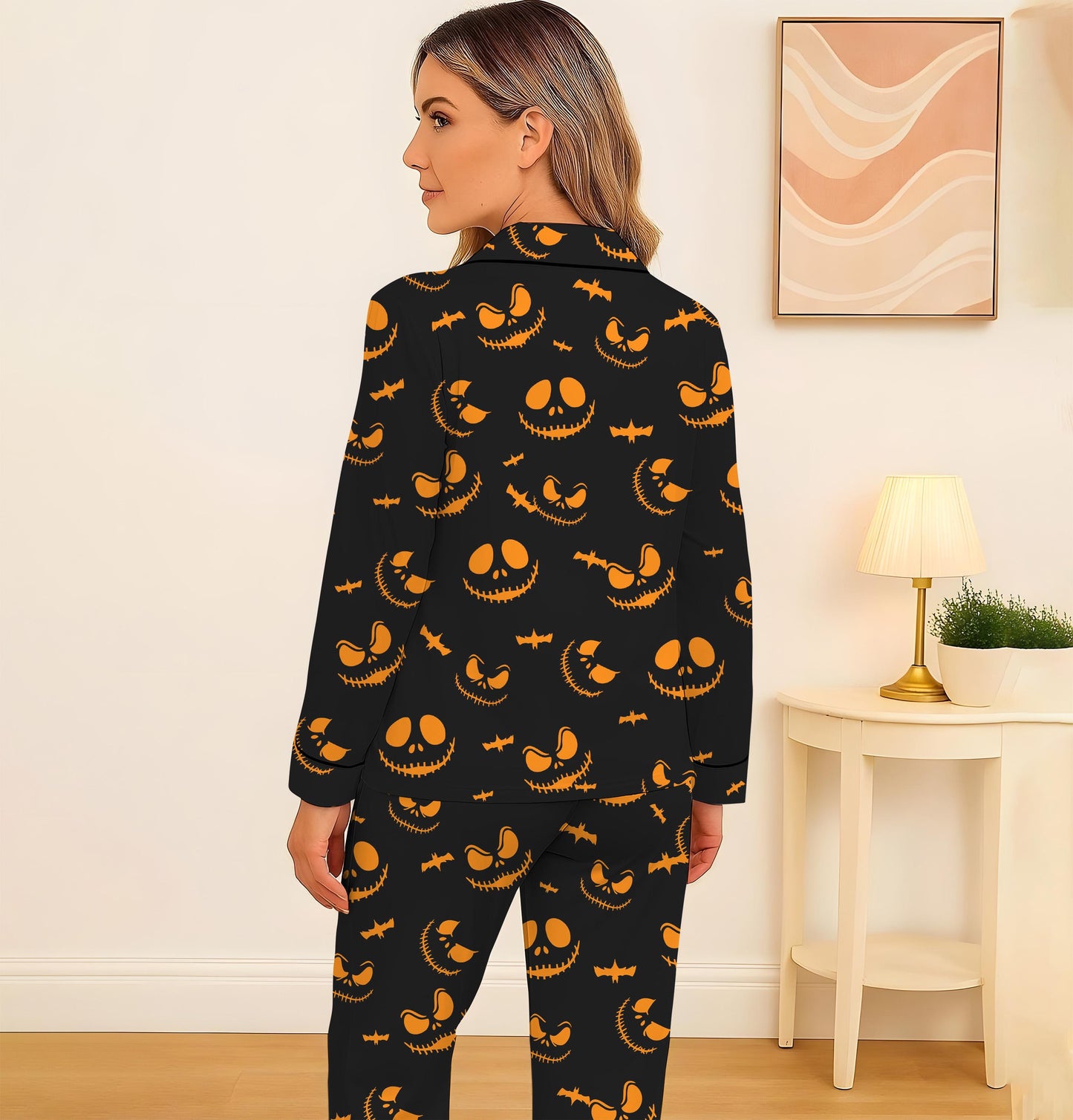 Halloween Spooky Pumpkin Face Pajamas Set, Scary Pumpkin Sleepwear, Cozy Loungewear, Spooky Season Gift, Halloween Gift