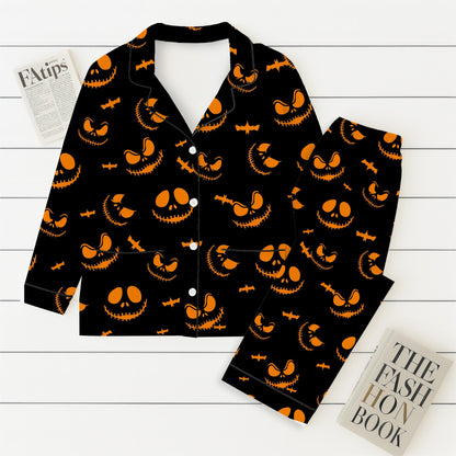 Halloween Spooky Pumpkin Face Pajamas Set, Scary Pumpkin Sleepwear, Cozy Loungewear, Spooky Season Gift, Halloween Gift