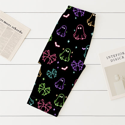 Halloween Neon Ghost And Bow Pajamas Set, Coquette Bow Sleepwear, Halloween Ghost Homewear, Spooky Season Gift, Halloween Gift