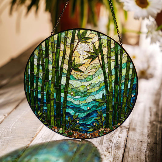 Tranquil bamboo forest stained glass suncatcher nature decor for window light catcher Mothers Day gift