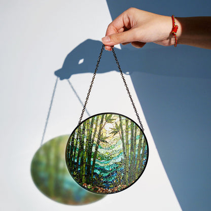 Tranquil bamboo forest stained glass suncatcher nature decor for window light catcher Mothers Day gift