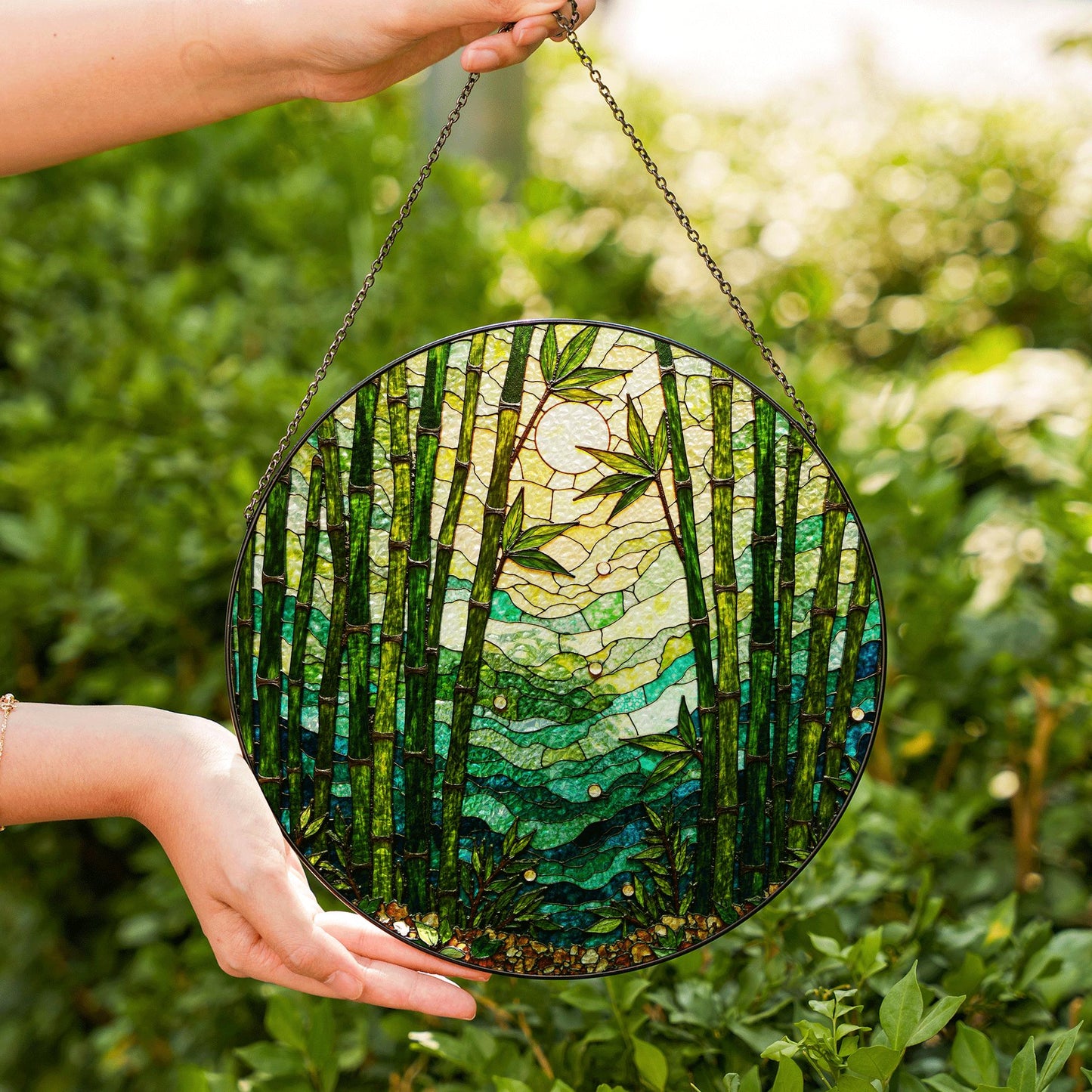 Tranquil bamboo forest stained glass suncatcher nature decor for window light catcher Mothers Day gift
