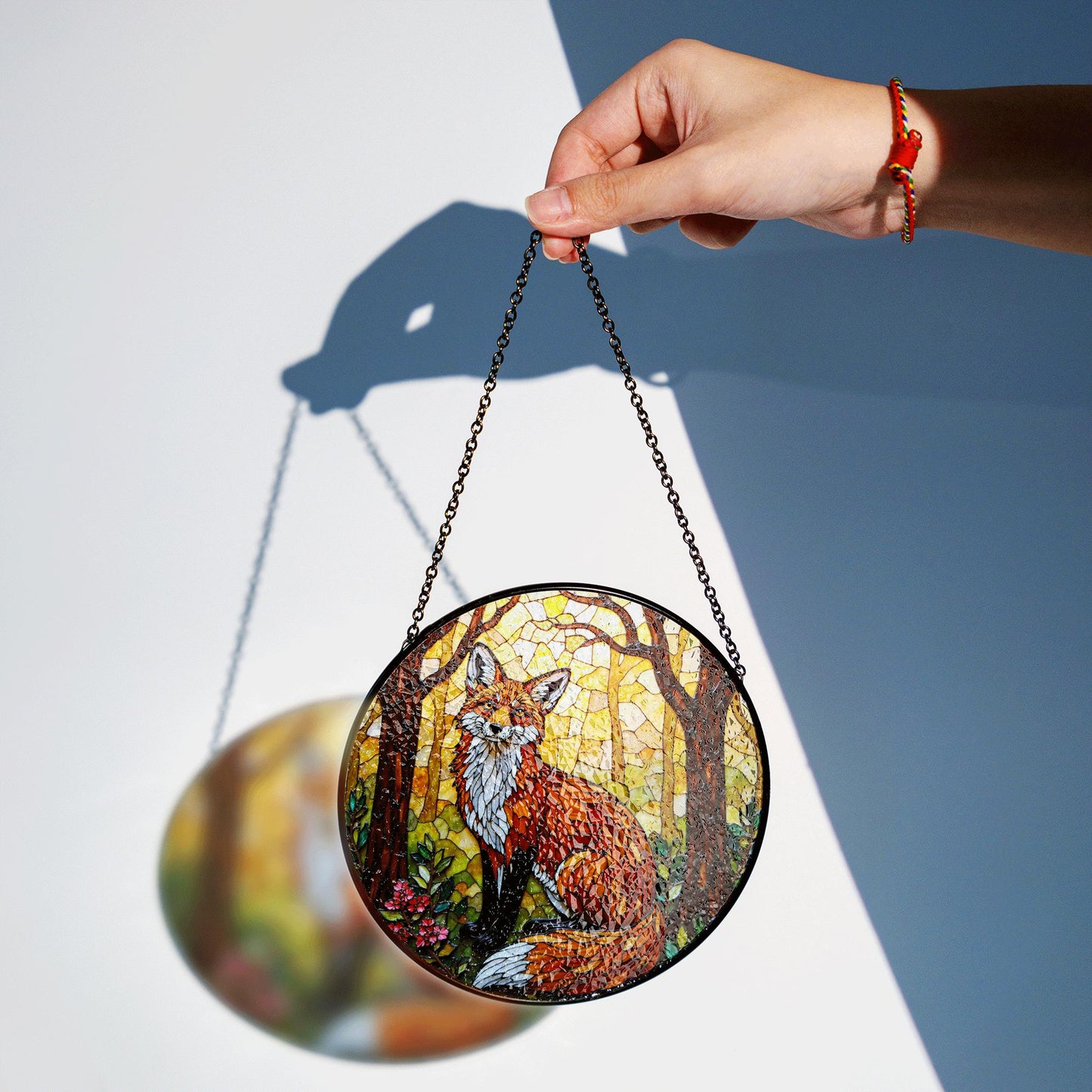 Forest Fox Stained Glass Suncatcher Woodland Animal Window Decor Gift