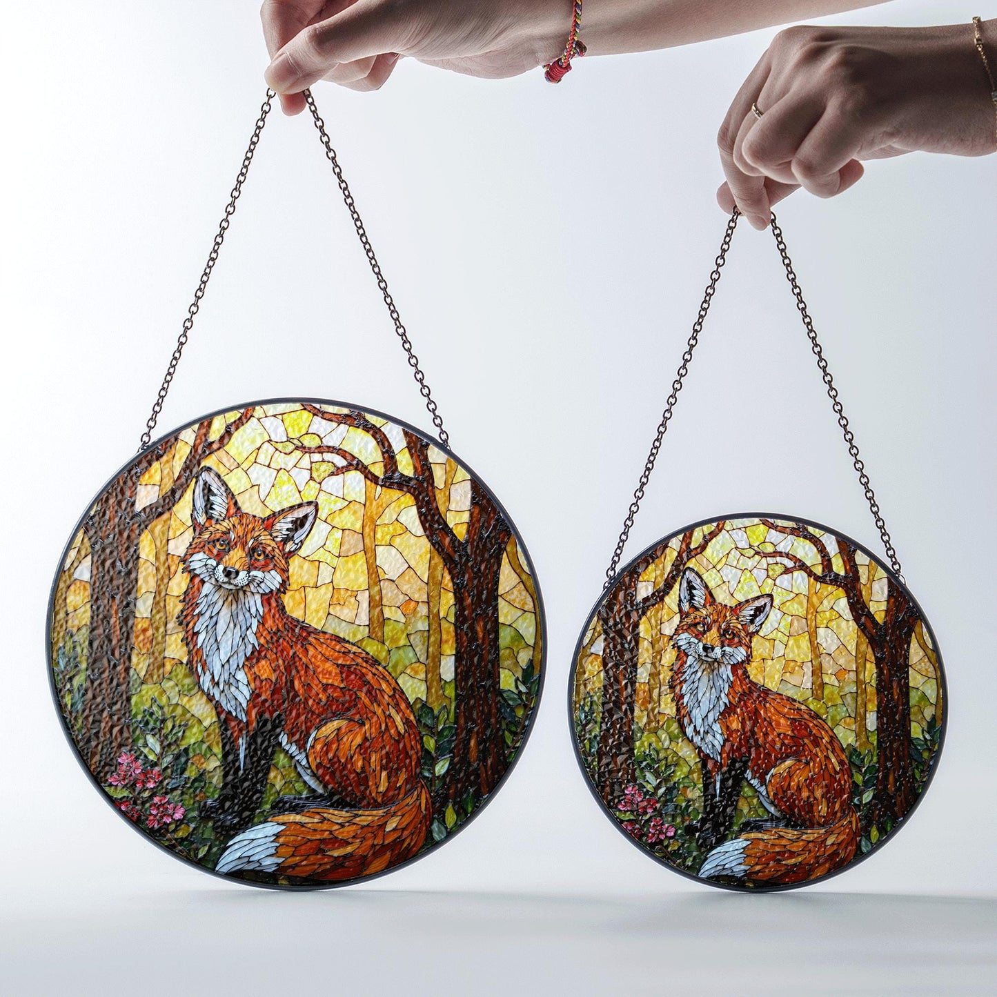Forest Fox Stained Glass Suncatcher Woodland Animal Window Decor Gift