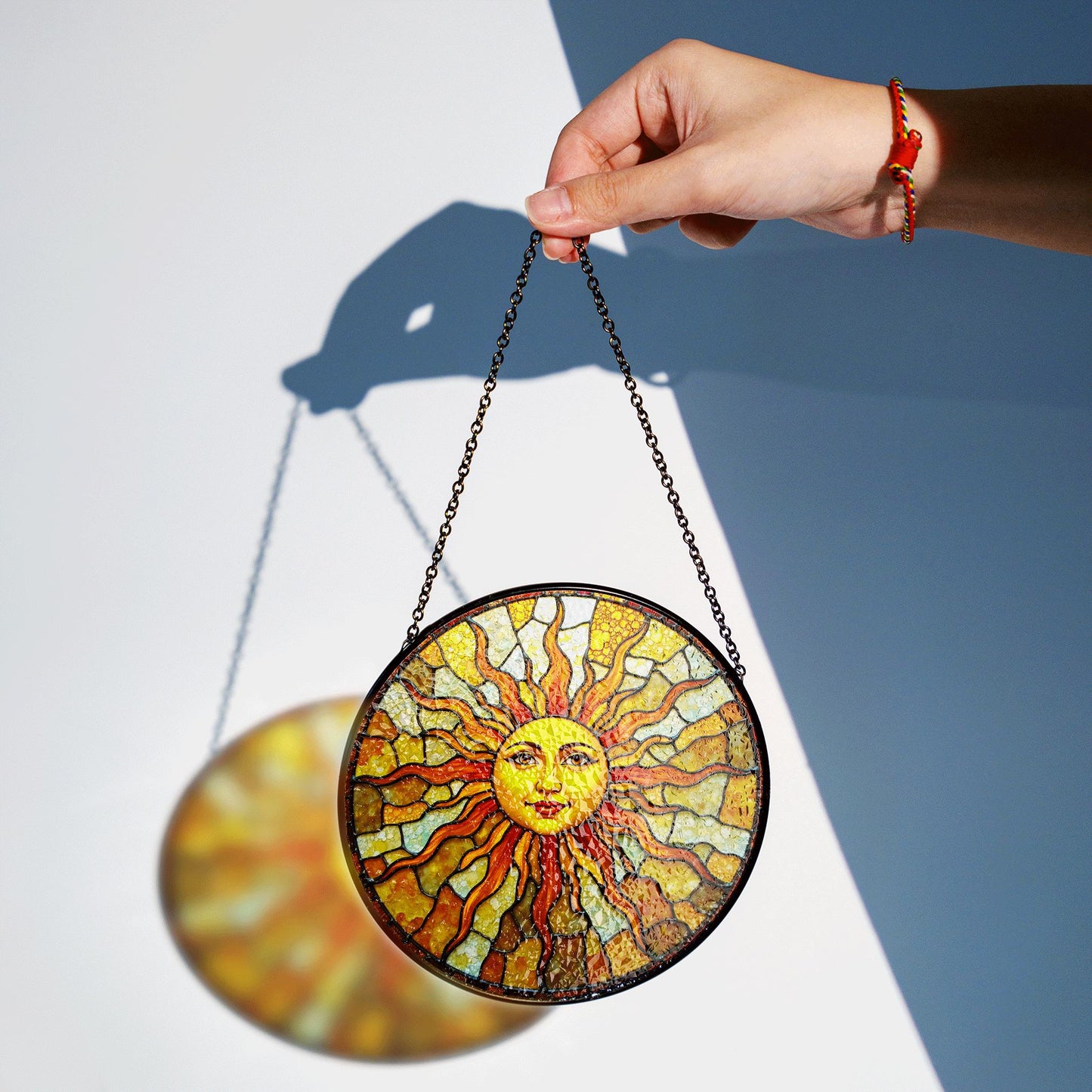 Radiant sun face stained glass suncatcher spiritual window decor unique mothers day gift