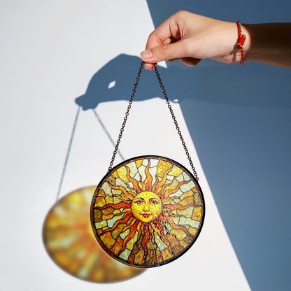 Radiant sun face stained glass suncatcher spiritual window decor unique mothers day gift