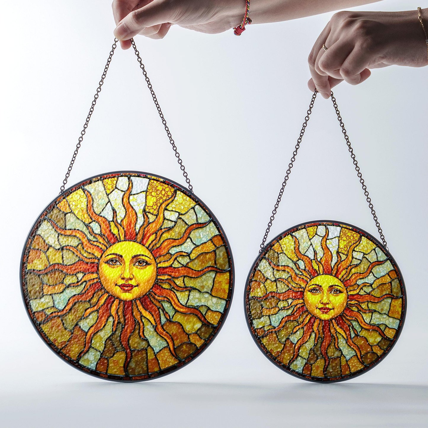 Radiant sun face stained glass suncatcher spiritual window decor unique mothers day gift