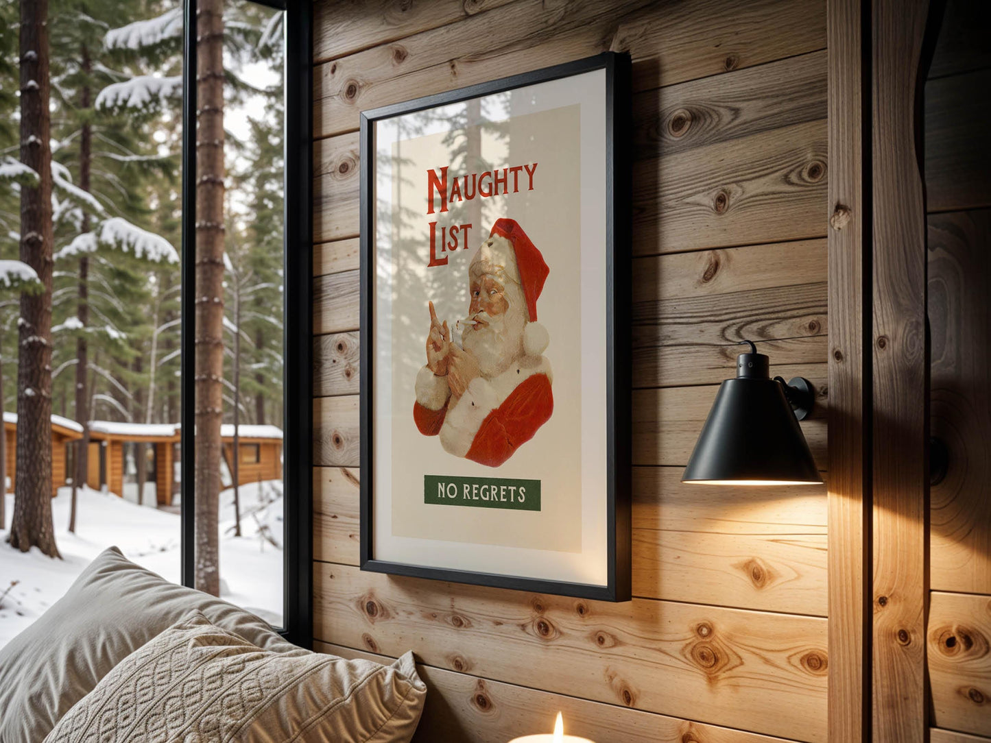 Naughty Santa Print Retro Christmas Art Santa Poster Holiday Themed Kitchen Wall Art Festive Gift for Home Decor Christmas Kitchen Decor