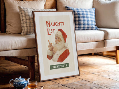Naughty Santa Print Retro Christmas Art Santa Poster Holiday Themed Kitchen Wall Art Festive Gift for Home Decor Christmas Kitchen Decor
