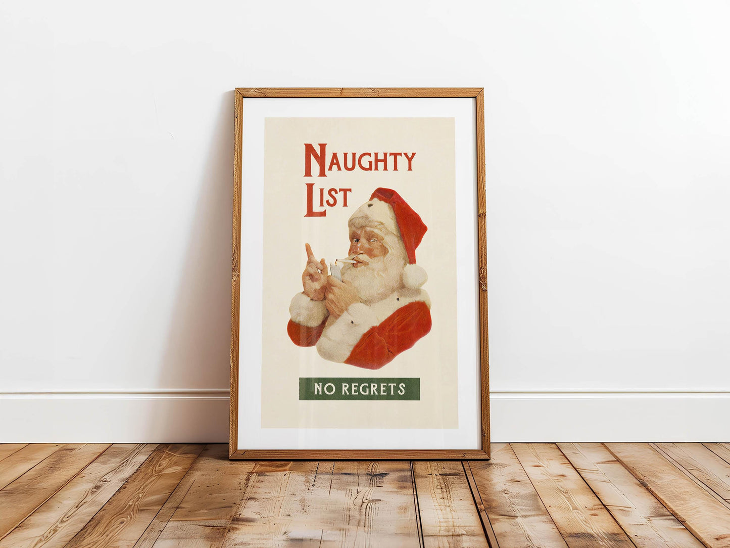 Naughty Santa Print Retro Christmas Art Santa Poster Holiday Themed Kitchen Wall Art Festive Gift for Home Decor Christmas Kitchen Decor