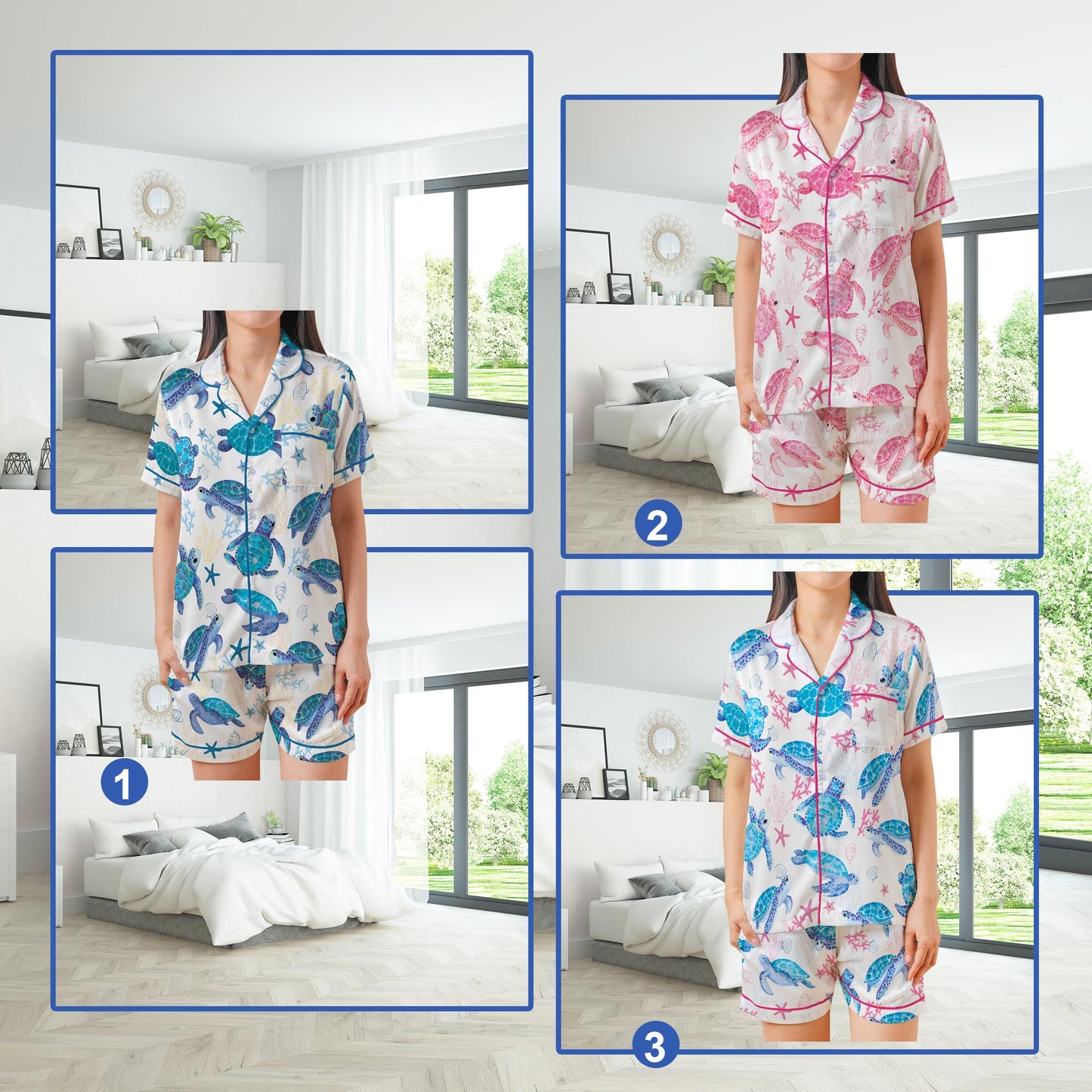 Cute Undersea Turtle Pajamas Set, Summer Vibes Pajama Sleepwear Short Long Sleeve Pajama Set, Sea Turtle Home Wear, Turtle Lover Gift