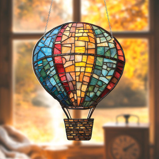 Hot Air Balloon Acrylic Window Hanging, Hot Air Balloon Ornament, Gift for Travelers, Gift for Adventurers, Gift for Him, Balloon Decor
