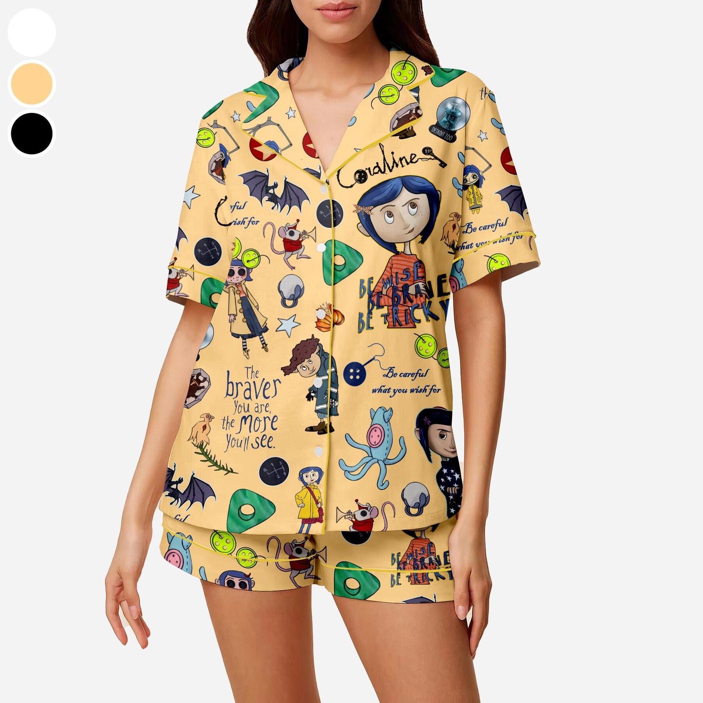 Coraline Stamp Halloween Pajamas Set, Halloween Doll, Horror Doll Cartoon Movie PJS, Scary Cartoon, Cartoon Character PJS, Halloween Gifts