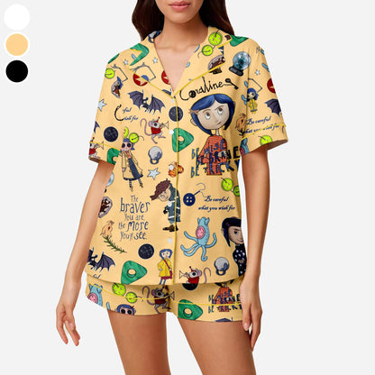 Coraline Stamp Halloween Pajamas Set, Halloween Doll, Horror Doll Cartoon Movie PJS, Scary Cartoon, Cartoon Character PJS, Halloween Gifts