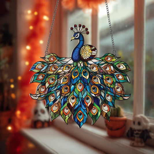 Peacock Acrylic Window Hanging, Fantasy Ornament, Peacock Home Decor, Gift for Mom or Car Mirror Hanging Ornament, Gift for Peacock Lovers