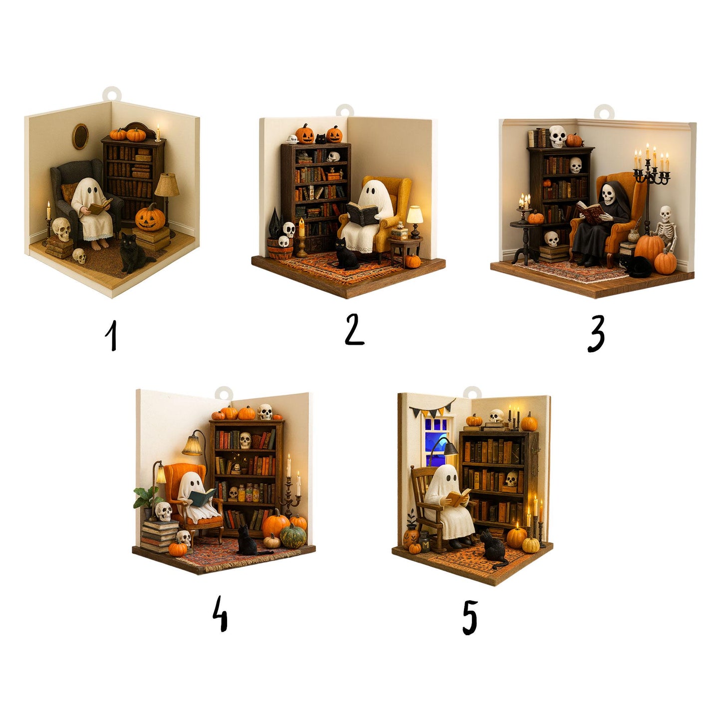 Personalized Ghost Reading Book 2D Flat Acrylic Ornament, Reading Room Halloween Ornament, Bookshelf Gift, Halloween Ghost Window Hangings