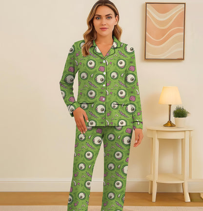 Green Monster Eye Pajamas Set, Funny Zombie Eyeball Sleepwear, Creepy Cute Halloween Sleepwear, Spooky Season Gift, Halloween Gift