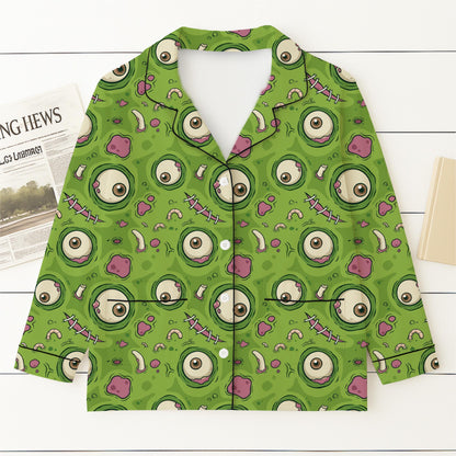 Green Monster Eye Pajamas Set, Funny Zombie Eyeball Sleepwear, Creepy Cute Halloween Sleepwear, Spooky Season Gift, Halloween Gift