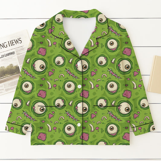 Green Monster Eye Pajamas Set, Funny Zombie Eyeball Sleepwear, Creepy Cute Halloween Sleepwear, Spooky Season Gift, Halloween Gift