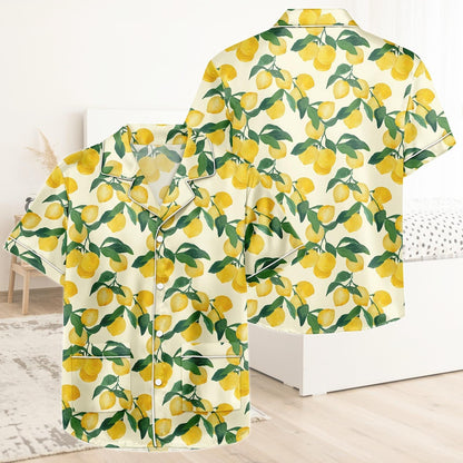 Lemon Short Satin Pajamas, Kawaii Lemon Pajamas Women, Summer Pajama Shorts For Women, Bridal Party Silk Pajamas Women