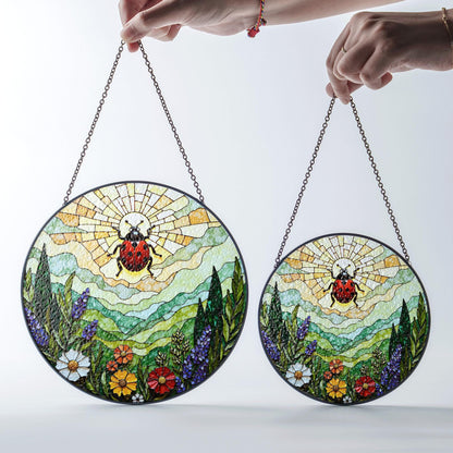 Ladybug and wildflower stained glass suncatcher spring garden gift