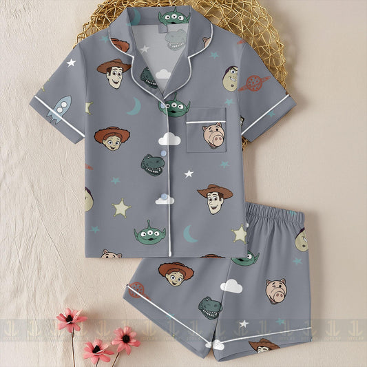 Toy Story Jessie Alien Buzz Lightyear Woody Pastel Unisex Satin Pajamas Set, Spooky Season Pajamas , Long Sleeve And Short Styles