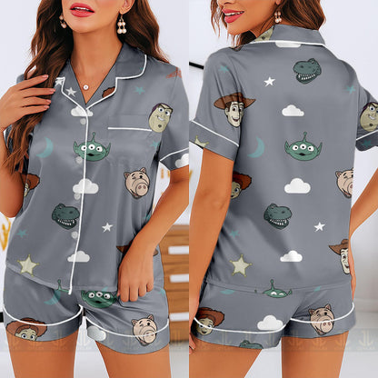 Toy Story Jessie Alien Buzz Lightyear Woody Pastel Unisex Satin Pajamas Set, Spooky Season Pajamas , Long Sleeve And Short Styles
