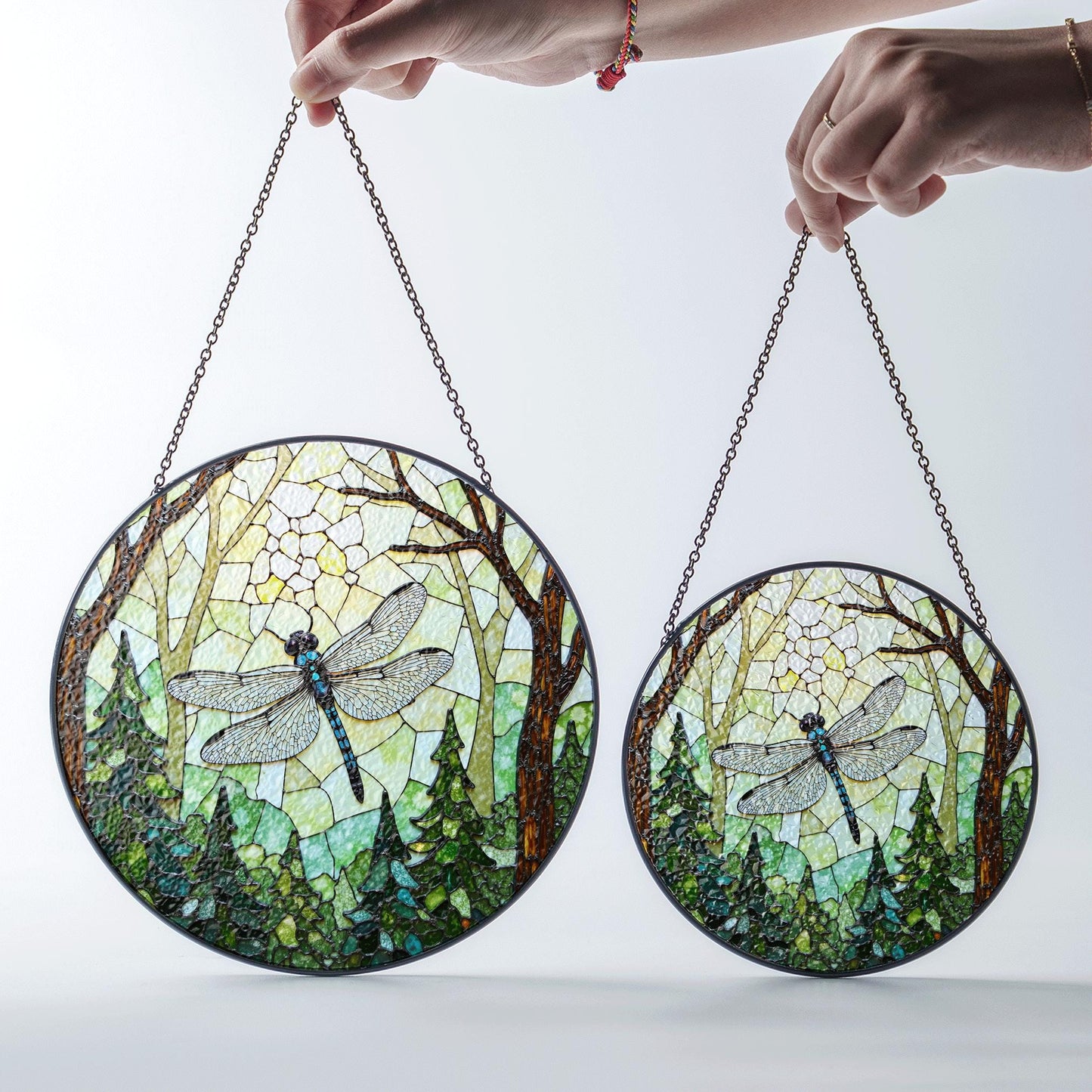Dragonfly Forest Stained Glass Suncatcher Nature Window Hanging Gift for Mothers Day
