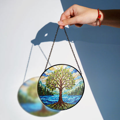 Tree of life stained glass suncatcher forest river art gift for mothers day or nature lovers