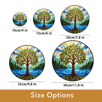 Tree of life stained glass suncatcher forest river art gift for mothers day or nature lovers