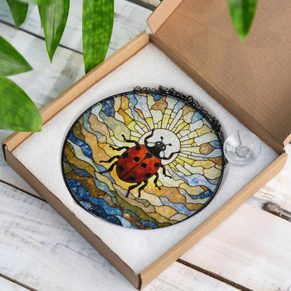 Ladybug stained glass suncatcher insect window decor gift for spring nature lovers