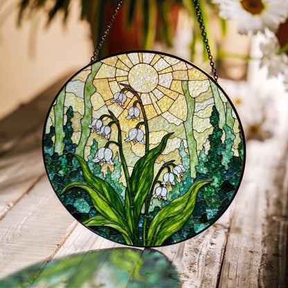Lily of the valley stained glass suncatcher window hanging spring home decor mothers day gift
