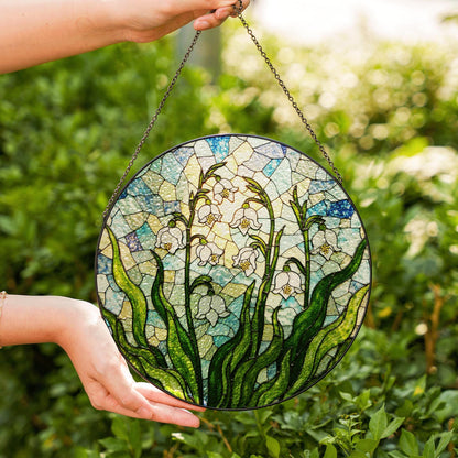 Lily of the valley flower stained glass round suncatcher spring window decor gift for mothers day