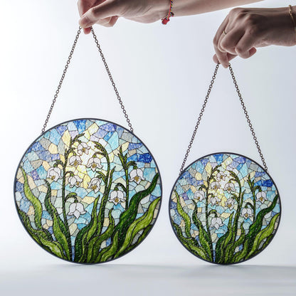 Lily of the valley flower stained glass round suncatcher spring window decor gift for mothers day