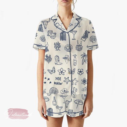 Cowboy Collection Art Pajama Set – Western Coastal Short Sleeve Sleepwear, Yeehaw Loungewear Gift for Cowgirl Vibes