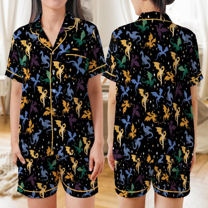 Mystical Dragon Pajama Set, Fantasy Book Sleepwear for Readers, Romantasy Nightwear, Book Lover Gift, Short Long Sleeve Pajama Set for Women