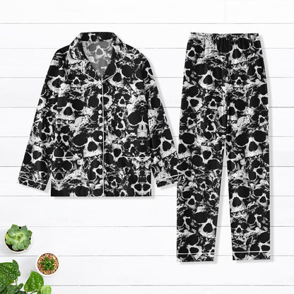 Skull Thick Pajamas, Cozy Skull Sleepwear for Women, Button Up Pjs Set, Warm Outfit Gifts for Skull Lovers, Gothic Skull Merch