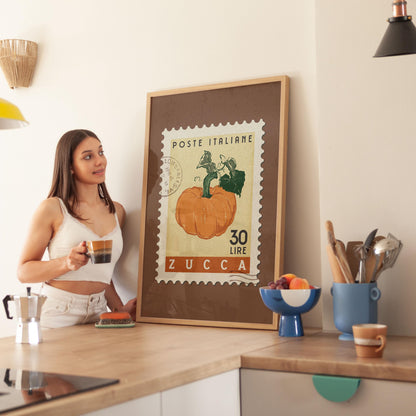 Pumpkin Poster, Retro Stamp Poster | Retro Kitchen Print | Italian Food Art Print, Trendy Kitchen Decor, Unique Food Gift