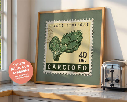 Artichoke Poster, Retro Stamp Poster | Retro Kitchen Print | Italian Food Art Print, Trendy Kitchen Decor, Unique Food Gift