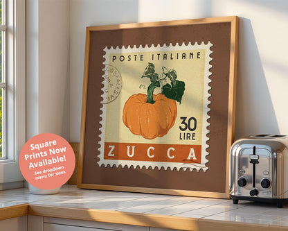Pumpkin Poster, Retro Stamp Poster | Retro Kitchen Print | Italian Food Art Print, Trendy Kitchen Decor, Unique Food Gift