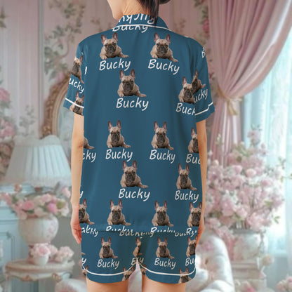 Custom Pet Portrait Pajama Set, Pet Photo + Name Custom Dog Sleepwear, Dog Mom Gift, Custom Pet Face Loungewear Set, Pet Lover Gift