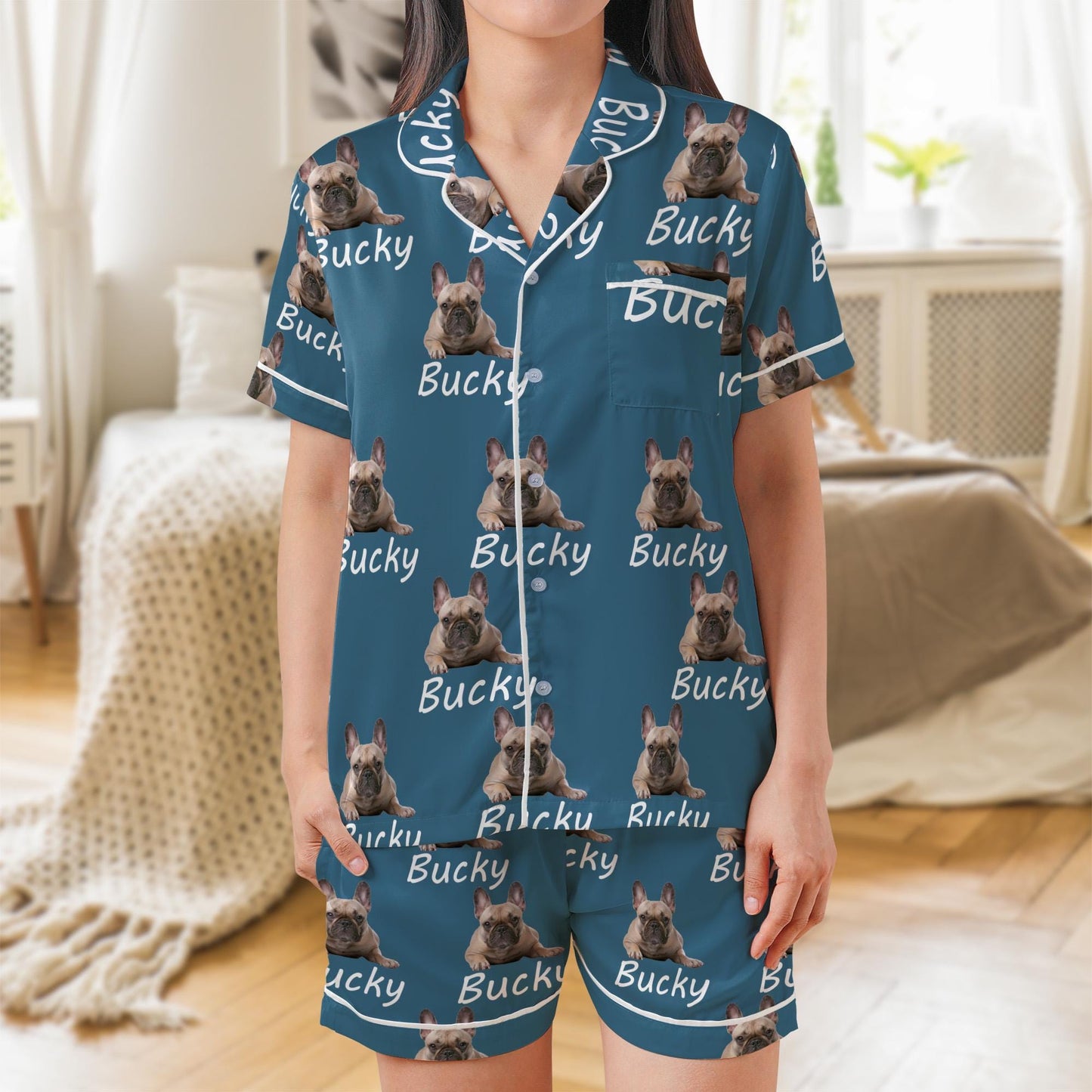 Custom Pet Portrait Pajama Set, Pet Photo + Name Custom Dog Sleepwear, Dog Mom Gift, Custom Pet Face Loungewear Set, Pet Lover Gift