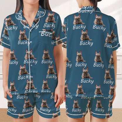 Custom Pet Portrait Pajama Set, Pet Photo + Name Custom Dog Sleepwear, Dog Mom Gift, Custom Pet Face Loungewear Set, Pet Lover Gift