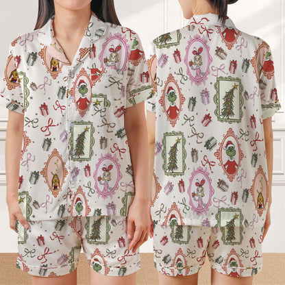 Grinch Christmas Pajama Set, Festive Grinch and Max Holiday Sleepwear, Festive Grinch and Max Holiday Loungewear, Mount Crumpit Grinchmas