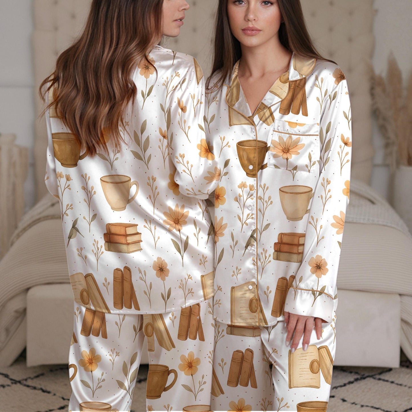 Coffee and Books Pajama Set, Books And Coffee Floral Sleepwear, Bookish Loungewear Set, Booktok Pajamas, Books Coffee, Girly Pjs, Book Lover