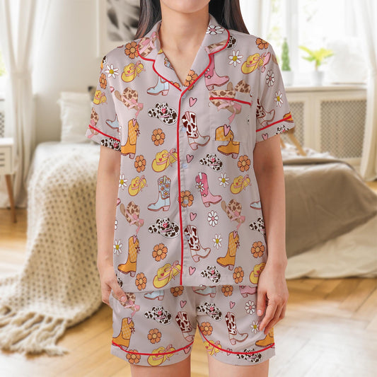 Cowgirl Boots Pajama Set, Cowgirl Hat Sleepwear, Western Loungewear Set, Boots And Hat Country Pajamas, Rodeo, Let's Go Girls, Disco Cowgirl
